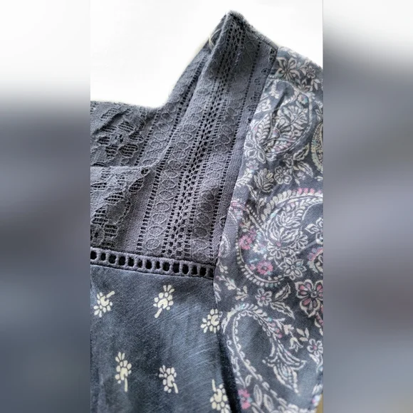 Rewind XS Blue Square Neck Flutter Sleeve Top Boho Paisley Blouse - Picture 4 of 9